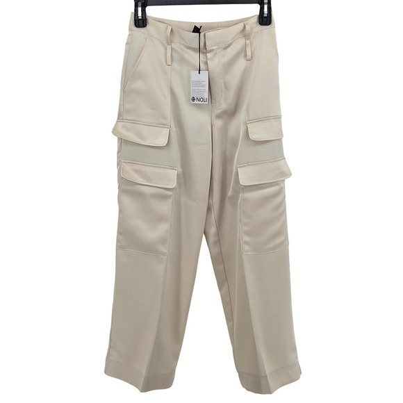 Noli Yoga Pants - Noli Womens 6 Milan Cream Full Length Cargo Satin Pants Relaxed‎ NY81510-CRM NWT